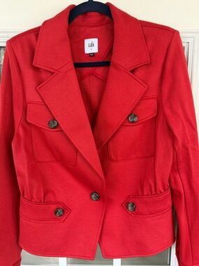 CAbi Bright Red single breasted military style Pocket Blazer Sz 8